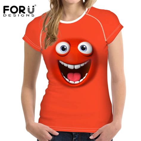 Forudesigns T Shirt Emoji Tops And Tees Women S Funny Smil T Shirt Clothing Female Humor Cartoon