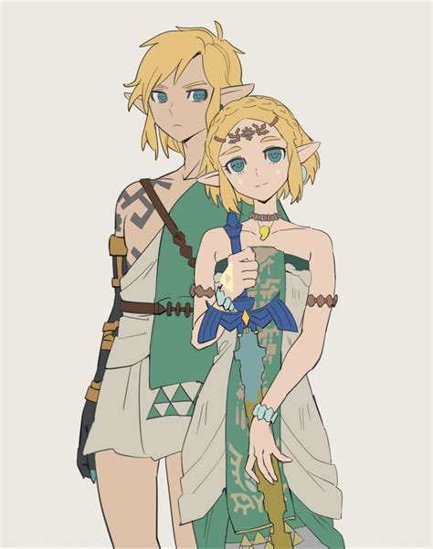 Safebooru 1boy 1girl Archaic Set Zelda Armlet Blonde Hair Bracelet Braid Broken Broken Sword