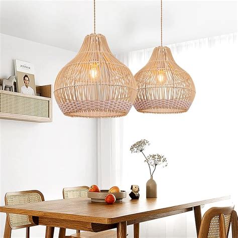 Arturesthome Coastal Rattan Pendant Light For Kitchen Island White