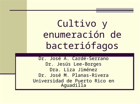 PPT Cultivo y enumeración de bacteriófagos Dr José A Cardé Serrano