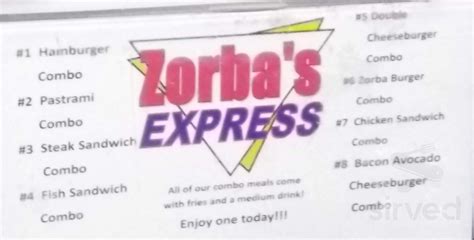 Zorbas Express Menu In Riverside California Usa