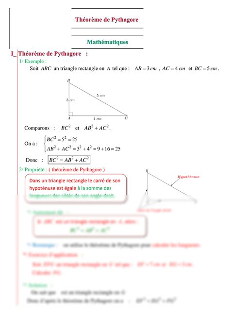 Solution Math Matiques Cours Theoreme De Pythagore Studypool