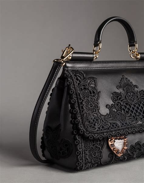 Lyst - Dolce & Gabbana Macramé Lace On Napa Leather Mamma Bag in Black