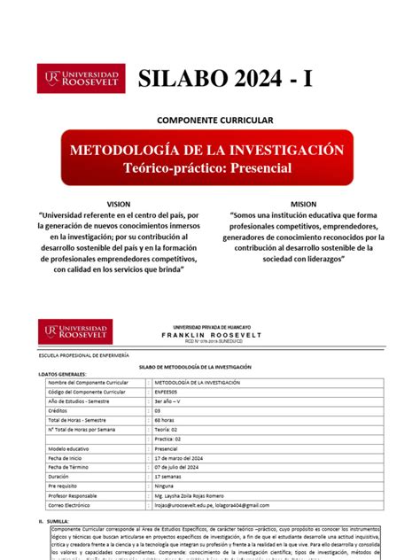 Sílabo Metodología De La Investigación 2024 I Pdf Conocimiento