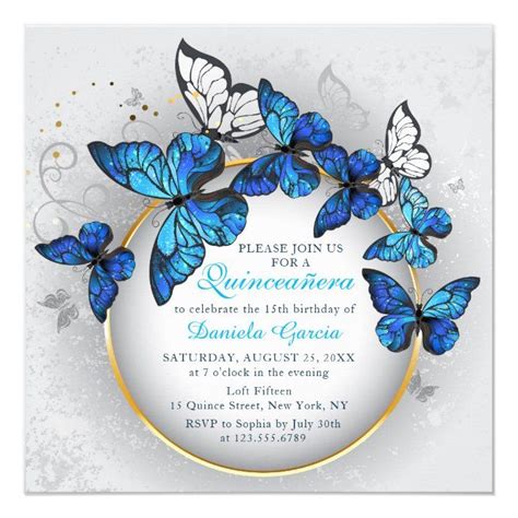 Invitación Moda Mariposa Belleza Moderna Quinceañera Blue