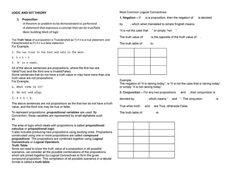 Logic And Set Theory Proposition Logic And Set Theory Proposition