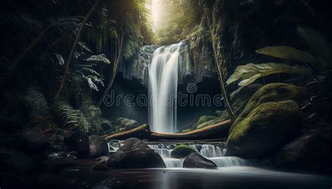 Beautiful Waterfalls In A Rainforest AI Generated Stock Illustration