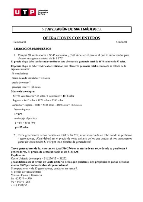 S01 S1 Resolver Ejercicios Resueltos NivelaciÓn De MatemÁtica