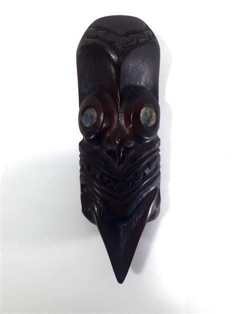 Vintage Maori Carved TEKO TIKI HEAD Wall Hanging Rotorua New Zealand