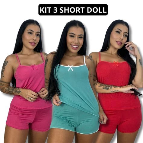 Kit 3 Baby Doll LISO Micro Short Doll Lingerie Sexy Shopee Brasil