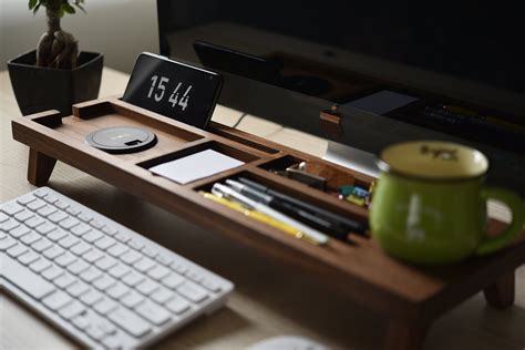 Matte Black On Walnut Wood Desk Organizer Set Home Office Decor