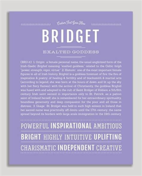 Bridget Name Art Print Names With Meaning Classic Names