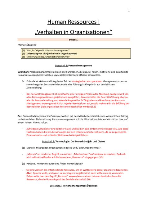 Zusammenfassung HR 1 Human Ressources I Verhalten In Organisationen