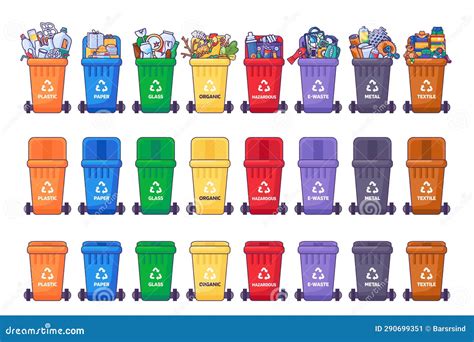 Sorting Waste Recycling Bins Collection Stock Vector - Illustration of ...