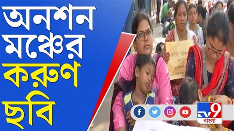 Tet Agitation Update বাড়িতে সন্তানের জ্বরে অনশন মঞ্চে কোলেই ঘুমিয়ে