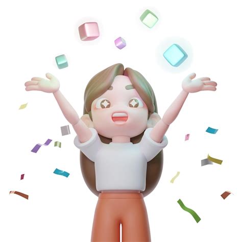 Девушка-подросток 3d рендеринг персонаж видит конфетти и сверкающие ...