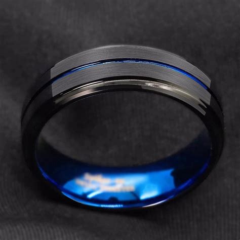 Oberfl Che Schwarz Blau Titan Ring Edelstahl Ring F R M Nner Etsy