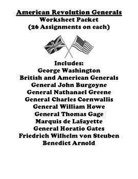 American Revolution Generals Worksheet Packet Assignments On Each