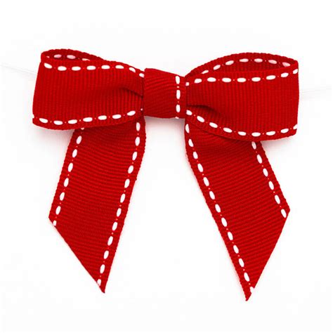 RED/WHITE STITCH Grosgrain Pre-tied Bow, 3.25” Bow, 5” Twist Tie, 7/8 ...