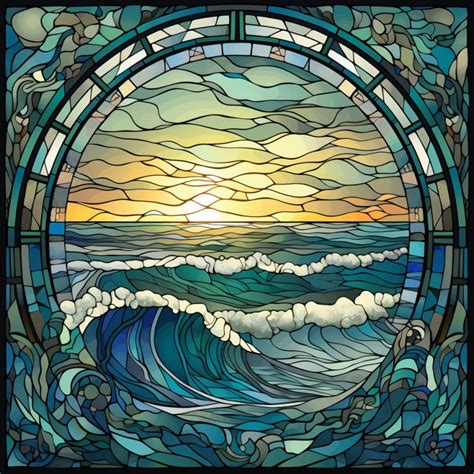 Ocean waves at sunrise stained glass window cling etsy – Artofit