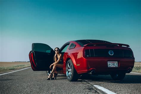 Woman with mustang car | Transportation Stock Photos ~ Creative Market