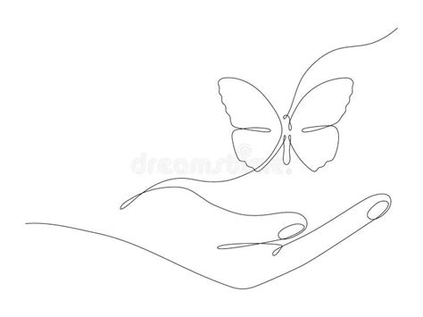 Human Hand Holding Butterfly Flying Continuous Line Art Drawing Stock