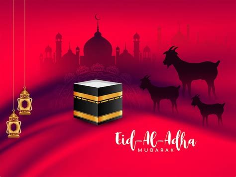 Eid Al Adha Mubarak Beau Design De Fond Rouge Vecteur Gratuite