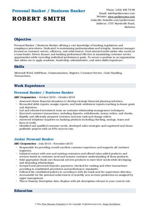 Personal Banker Resume Samples Qwikresume