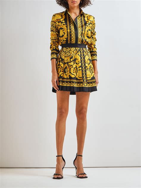 Versace Barocco Printed Pleated Silk Mini Skirt Versace