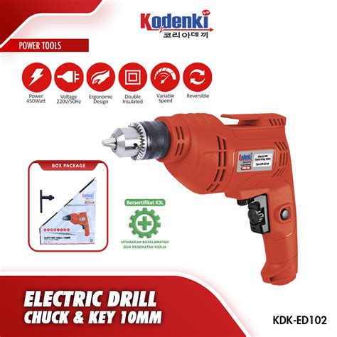 Kodenki Mesin Bor Listrik 10MM Bolak Balik Besi Kayu Electric Drill