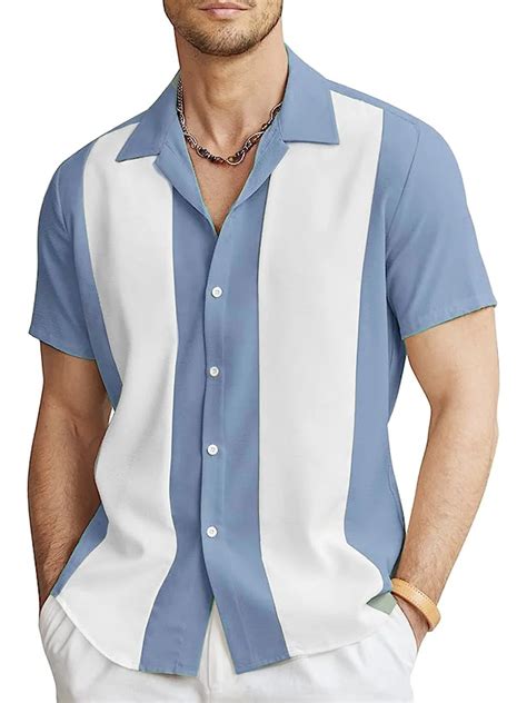 Royaura® Mens Vintage 50s Cool Two Tone Bowling Classic Camp Collar Shirts Royaura