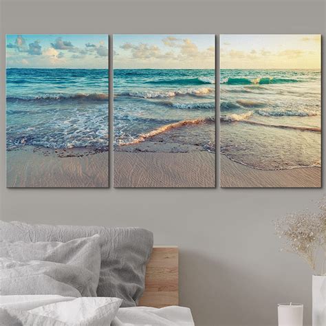 Idea4wall Coastal Beach Sunrise On Ocean Waves Crashing Bright Photo