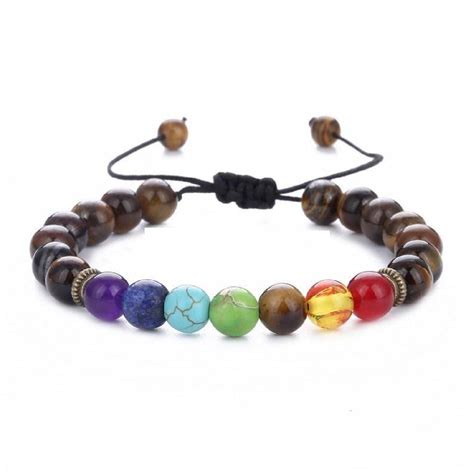 7 Reiki Chakra Healing Brown Balance Beads Braid Bracelet Lava Rock