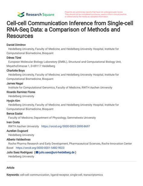 Pdf Cell Cell Communication Inference From Single Cell Rna Seq Data