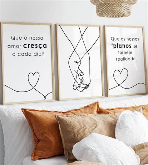 Conjunto Quadros Decorativos Quarto De Casal Mãos Dadas Planos