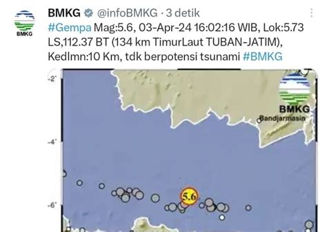 Gempa Kembali Guncang Tuban Bawean Kini Berkekuatan Magnitudo