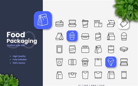 30 Food Packaging Outline Icons Set 376218 TemplateMonster