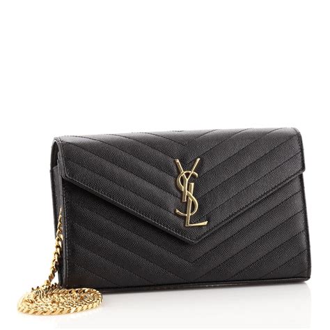 Saint Laurent Classic Monogram Wallet On Chain Matelasse Chevron Leather Medium Black 759711