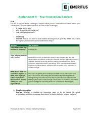 PGDDM DSB Assignment 9 Your Innovation Barriers 1 1 Docx Assignment 9