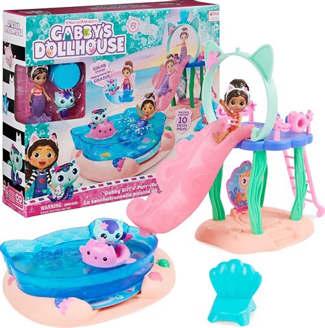 Gabbys Dollhouse Purr Ific Pool Playset With Gabby And Mercat Figures Color