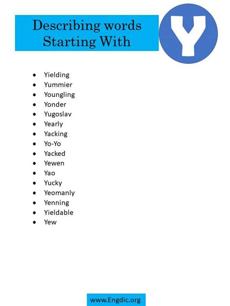 Describing Words That Start With Y EngDic