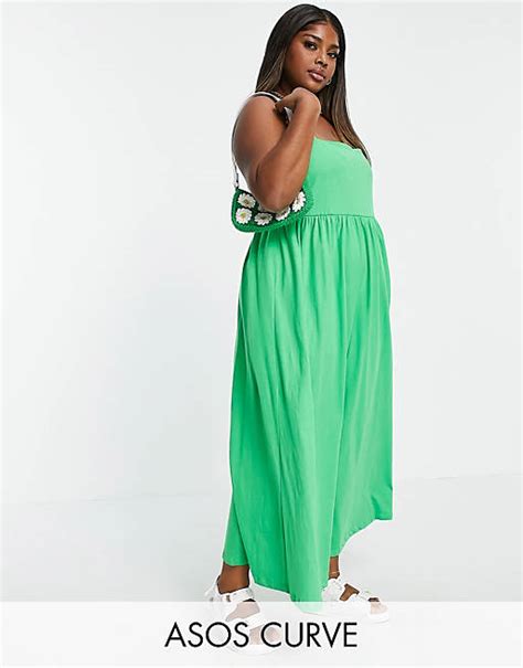 Asos Design Curve Cami Midi Dress With Square Neck In Bright Green Asos