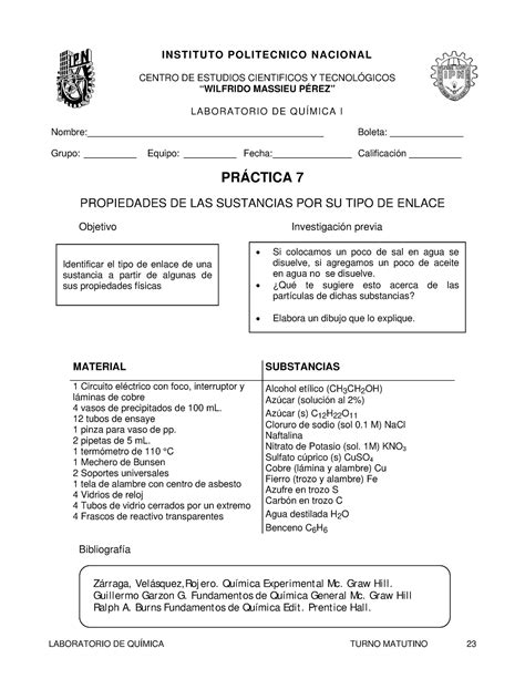 Practica 7 Práctica propiedades de las sustancias por su tipo de