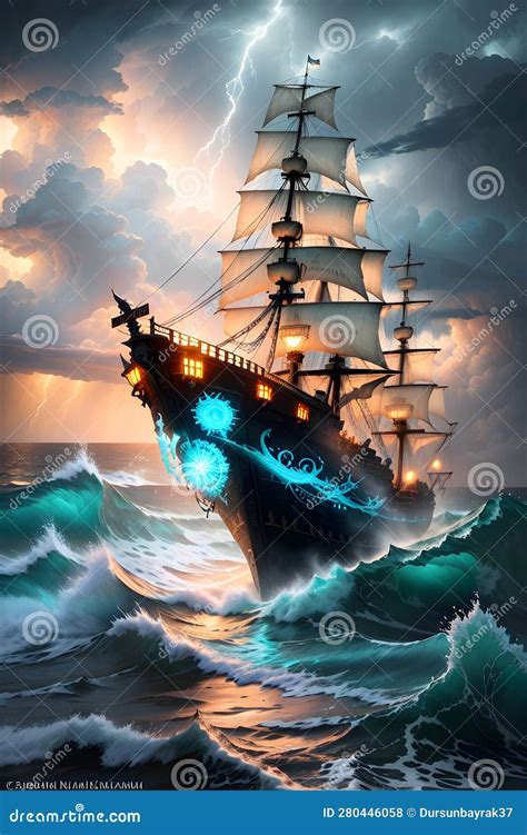 The Magnificent Classic Wooden Pirate Ship S Journey Through A Stormy