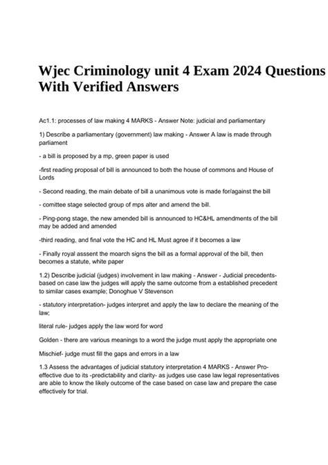 Wjec Criminology Unit 4 Exam 2024 Questions With Verified Answers Wjec Criminology Stuvia Uk