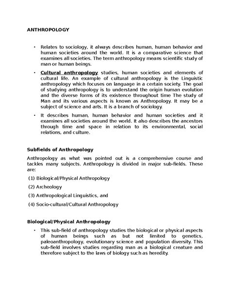 UCSP Reviewer Grade 12 ANTHROPOLOGY Relates To Sociology It Always