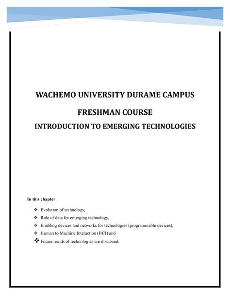 Chapter Introduction To Emerging Technologies Wachemo University