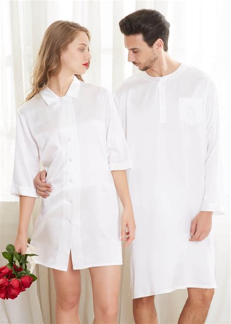 22 Momme Simple Silk Couple Nightshirts Night Shirt Cute Pajama Sets Everyday Outfits