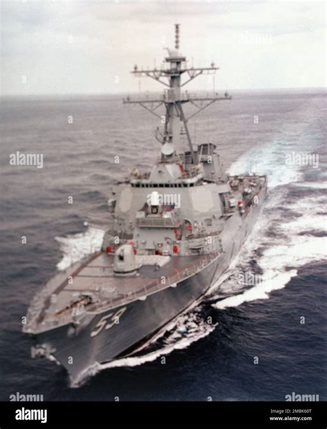 An Aerial Port Bow View Of The Guided Missile Destroyer Uss Russell