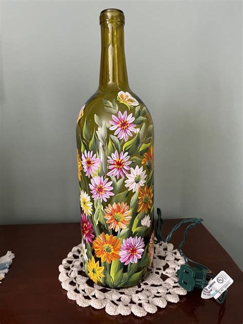 Summer Flowers In Painted Glass Bottle